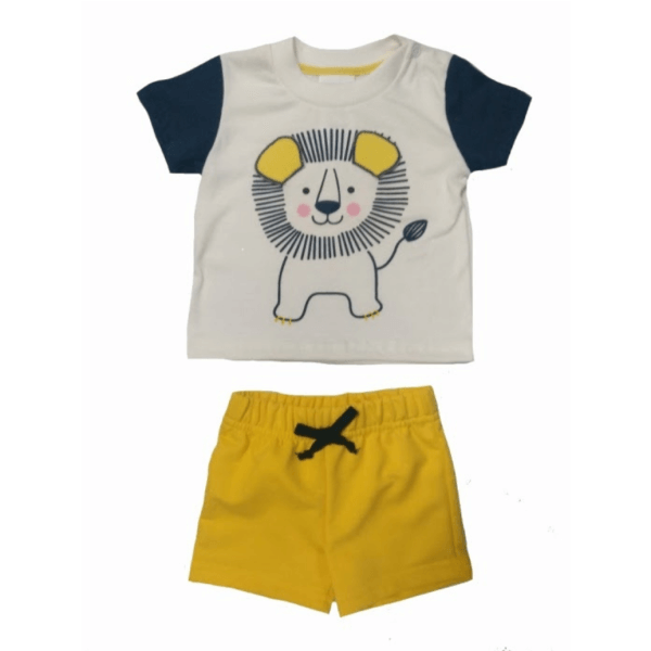 Lion Printed T-shirt And Yellow Shorts Set For Toddlers